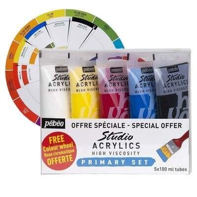 5 Tubes Acrylic Prim 100 ML + Cercle Chromatique